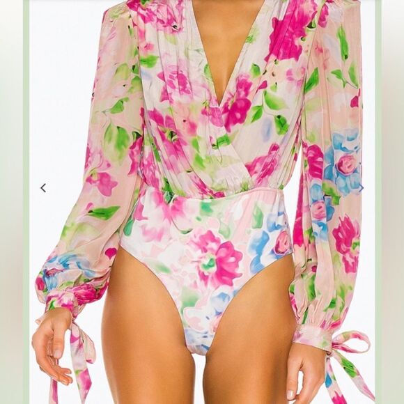 Rococo Sand Alora Floral-Print Stretch-Crepe Bodysuit in Pink - Picture 2 of 13